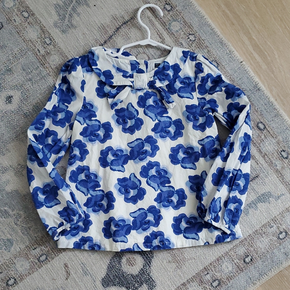 Janie and Jack girls blue floral lined bow blouse "Starry Night" collection sz6